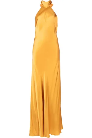 Michelle Mason Backless halter-neck tie gown