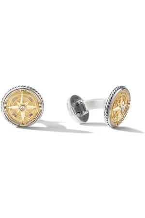 David Yurman 18kt yellow gold and sterling Maritime Compass diamond cufflinks (16mm)