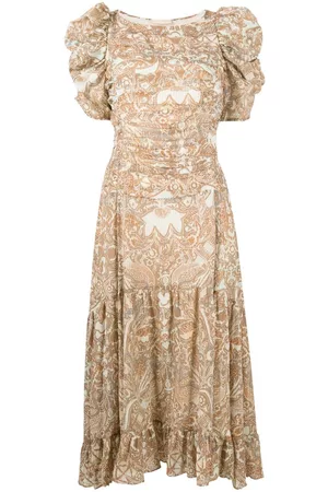 ULLA JOHNSON Puff-sleeve printed midi dress