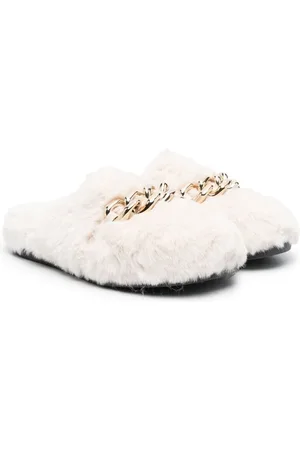 Nº21 Chain-detail faux fur slippers