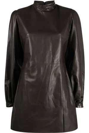 RAQUEL DINIZ High-neck leather mini dress