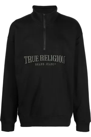 True Religion Men Jumpers - Logo front zip-collar cotton sweater