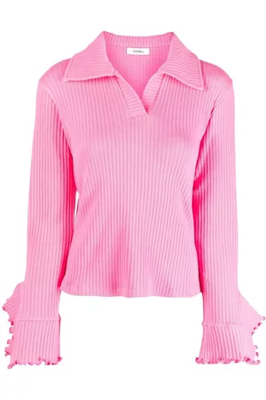 GOEN.J Ribbed ruffle-trim polo top