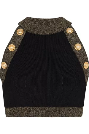 Balmain Contrast-trimmed knitted top