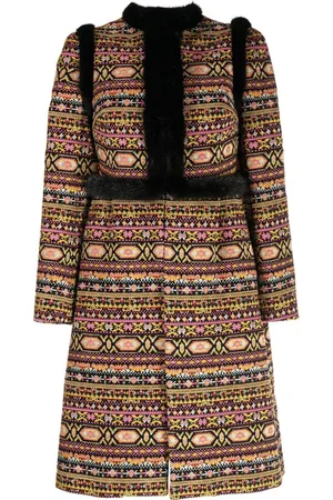 VALENTINO Women Coats - Fur-trimmed jacquard coat