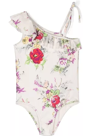 ZIMMERMANN Floral-print asymmetric swimsuit