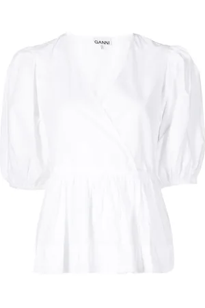 Ganni Organic cotton wrap blouse