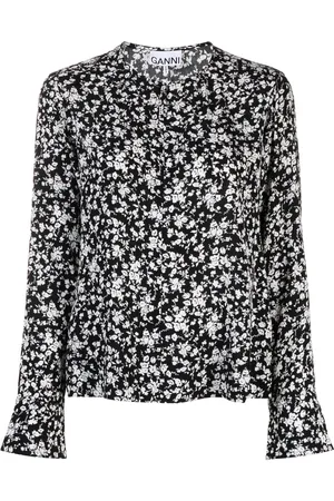Ganni Floral-print crepe blouse
