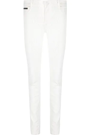 Philipp Plein Crackle-textured denim leggings