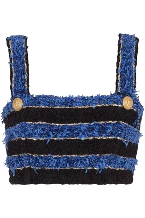 Balmain Button-detail tweed crop top