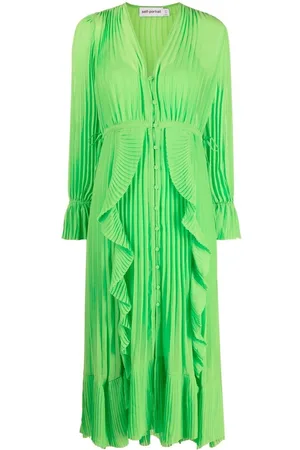 Self-Portrait Pleated ruffled midi dress