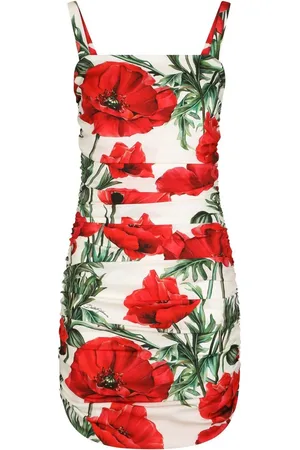 Dolce & Gabbana Poppy-print ruched dress