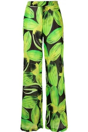 Louisa Ballou Leaves-pattern wide-leg trousers