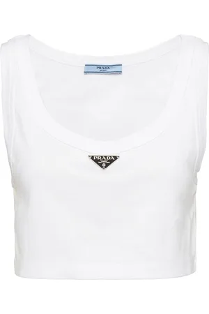 Prada Triangle Logo Cropped Top in Green