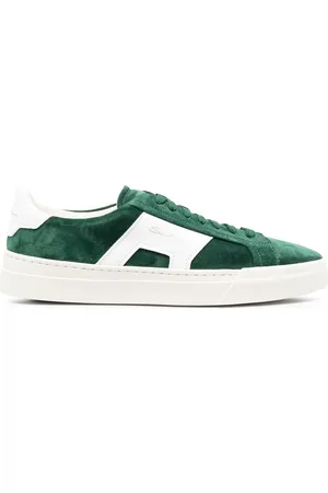santoni Double-Buckle suede panelled sneakers