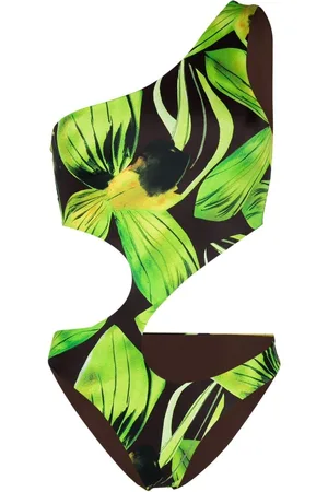 Louisa Ballou Leaf-print one shoulder swimsuit