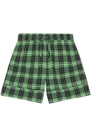 Ganni Plaid-check drawstring shorts