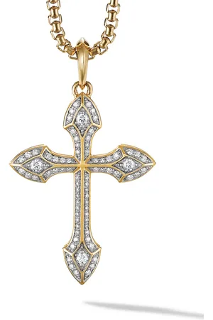 David Yurman 18kt yellow Gothic Cross diamond amulet (36.5mm)