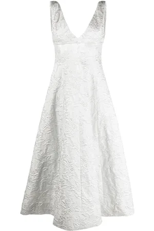 Serafini Floral-embroidered V-neck dress