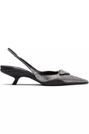 Prada Women Shoes - Crystal-embellished satin slingback pumps