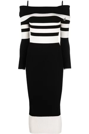 The Attico Striped off-shoulder knitted dress