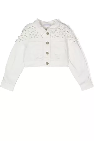 MONNALISA Faux pearl-embellished denim jacket