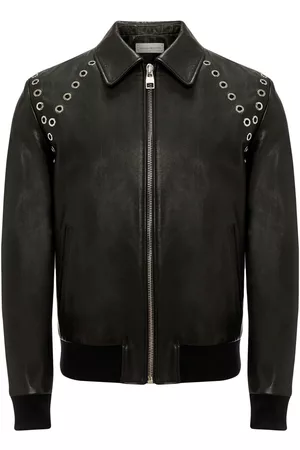 Alexander McQueen Punch-holes zip-up leather jacket
