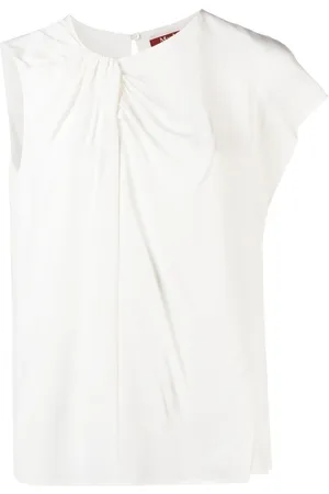 Max Mara Asymmetric-sleeve silk T-shirt