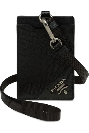 PRADA Logo Patch Lanyard ID Holder Saffiano Leather