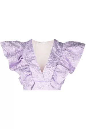 Serafini Floral-jacquard ruffled crop top