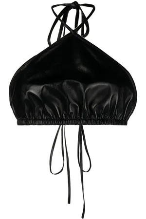 Manokhi Cropped leather halterneck top
