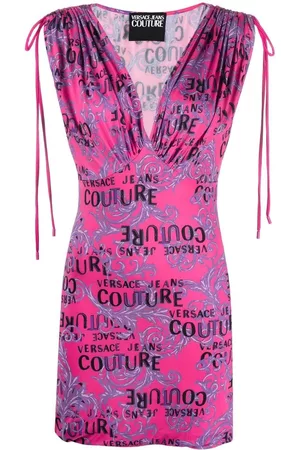 VERSACE Logo-print plunge mini dress