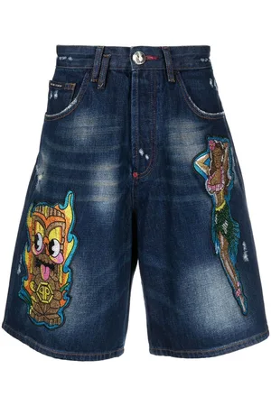 Philipp Plein Patch-detail knee-length denim shorts