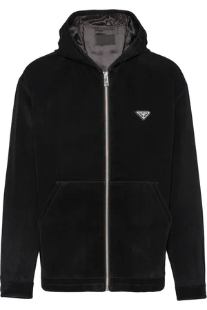 Prada Men Sweatshirts - Triangle-logo zip-up hoodie