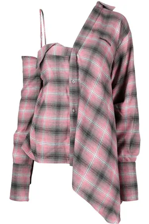 Ground Zero Check-pattern one-shoulder shirt