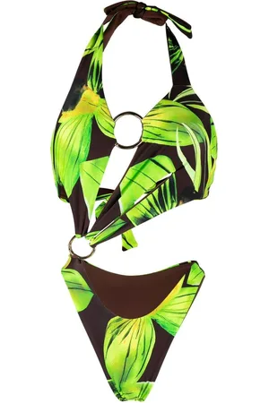 Louisa Ballou Leaf-print halterneck swimsuit