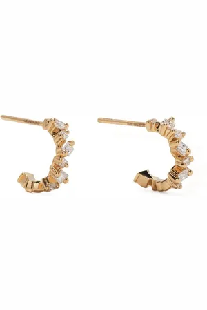 Suzanne Kalan 18kt yellow Princess Cut diamond hoop earrings