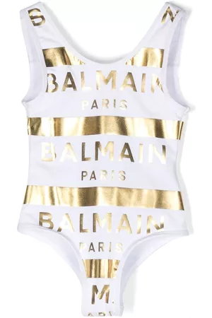 Balmain Metallic logo-print swimsuit