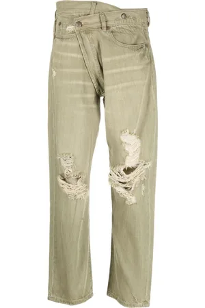 R13 Distressed crossover straight-leg jeans