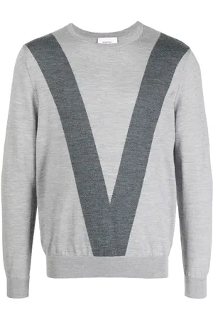 Ports V Intarsia-knit logo crew-neck jumper