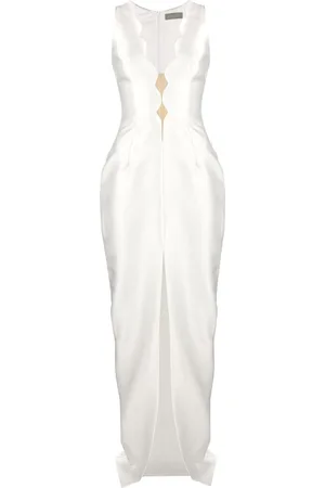 Rasario Plunging scallop-detail gown