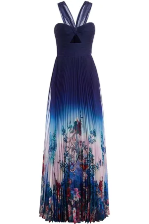 Marchesa Notte Floral-print pleated gown