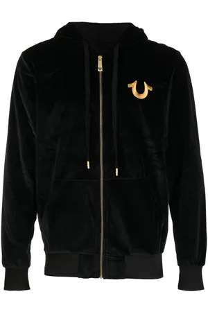 True Religion Logo-print velour zipped hoodie