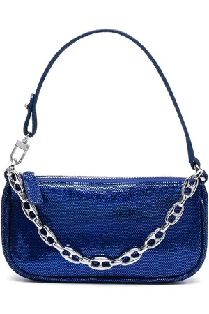 BY FAR Mini Rachel Sky Blue Lizard Embossed Leather Bag