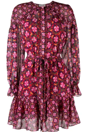 SALONI Floral-print belted mini dress