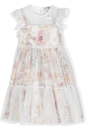 Il gufo Floral-print tulle dress