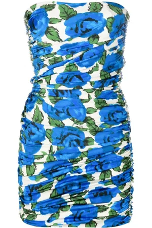Serafini Floral-print ruched strapless minidress