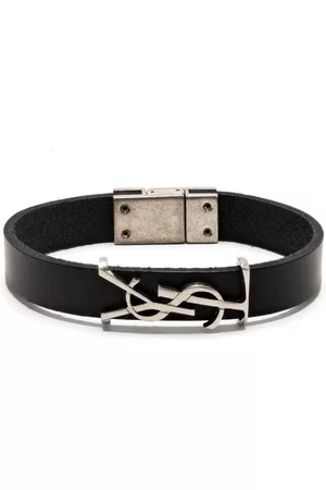 Saint Laurent Leather logo-plaque bracelet