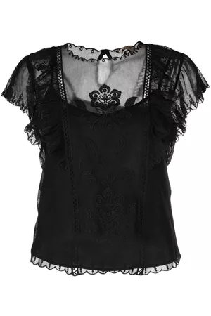 Twin-Set Floral-embroidered short-sleeved blouse