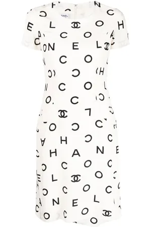 CHANEL 1990s Coco logo print silk dress
